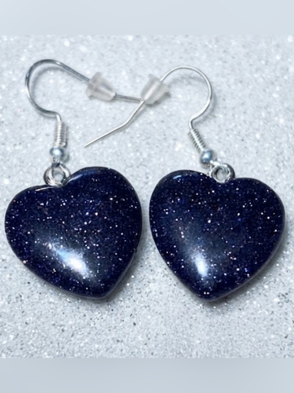Blue Goldstone Heart Drop Earrings - Picture 3 of 3